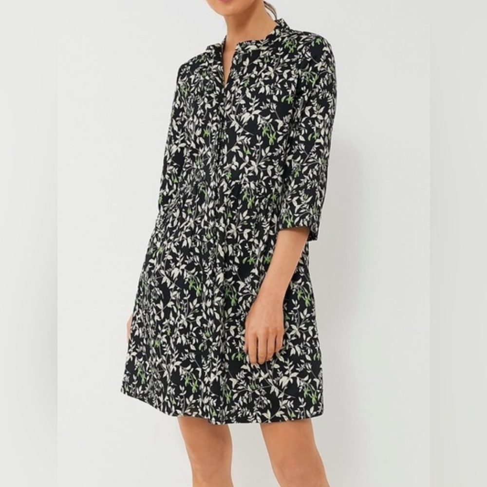 Tuckernuck verdant iris royal shirt mini dress size small Black green leaf
